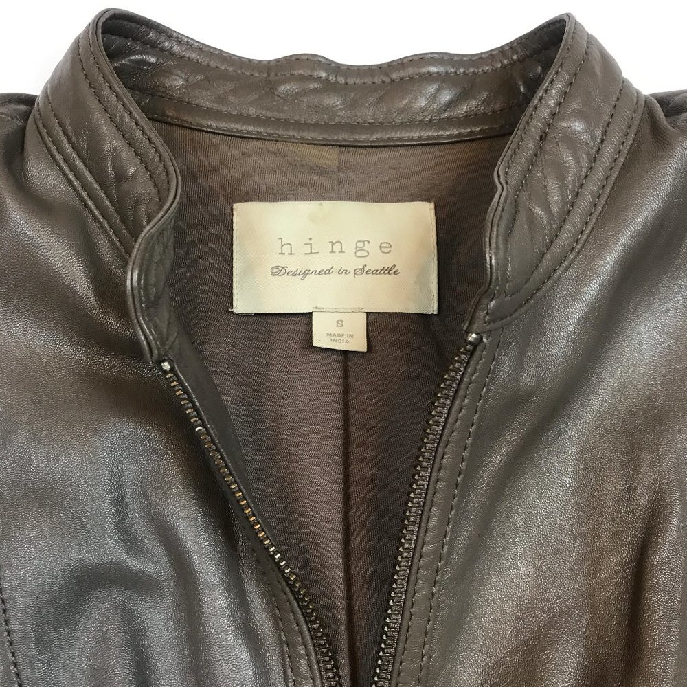 Hinge Puff Shoulder Gray fitted Leather Jacket S - Picture 9 of 12